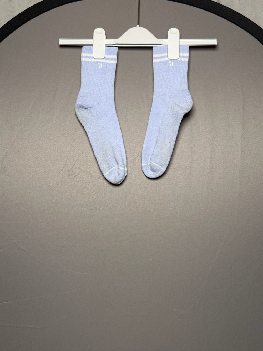 Vuori Light Blue Women's Crew Socks with White Stripes